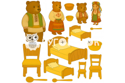 Жесткий фетр с принтом сказка "Три медведя" 20х20см