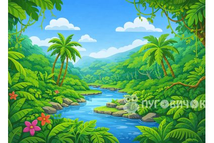 Игровой фон "Джунгли" 29*40см на 2мм жестком фетре