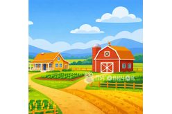 Фетр корейский жесткий с узором фон: ферма 20х20см