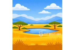 Фетр корейский жесткий с узором фон: африканская саванна 20х20см