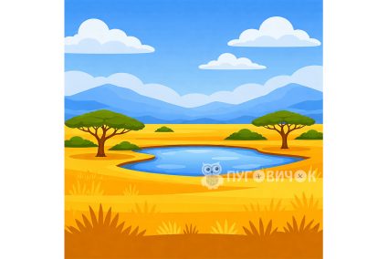 Фетр корейский жесткий с узором фон: африканская саванна 20х20см