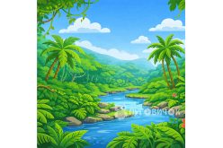 Фетр корейский жесткий с узором фон: джунгли 20х20см