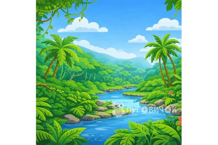 Фетр корейский жесткий с узором фон: джунгли 20х20см