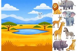 Фетр корейский жесткий с узором фон+зверята: африканская