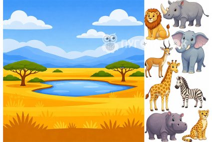 Фетр корейский жесткий с узором фон+зверята: африканская