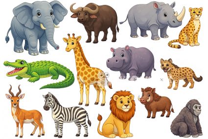 Фетр жесткий с узором "Зверята африканские" 20х30см