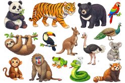 Фетр жесткий с узором "Зверята тропические" 20х30см