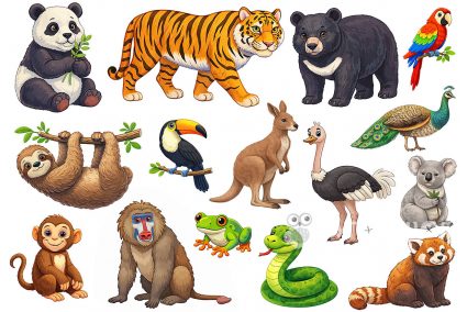 Фетр жесткий с узором "Зверята тропические" 20х30см