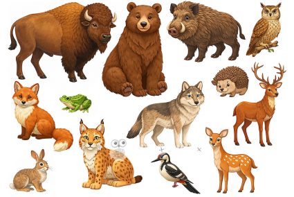 Фетр жесткий с узором "Зверята лесные" 20х30см