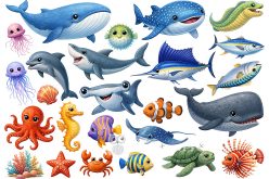 Фетр жесткий с узором "Зверята морские" 20х30см