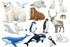 Фетр жесткий с узором "Зверята арктические/антарктические"