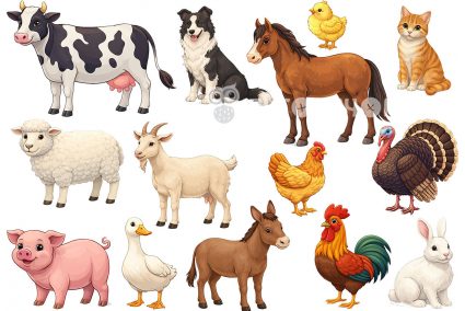 Фетр жорсткий з візерунком "Звірята свійські" 20х30см