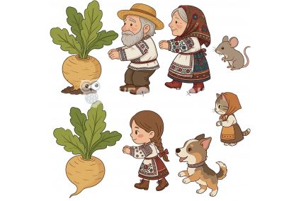 Жесткий фетр с принтом сказка "Репка" реалистическая 20х20см