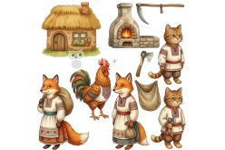 Жорсткий фетр з принтом казка "Котик і півник" реалістична