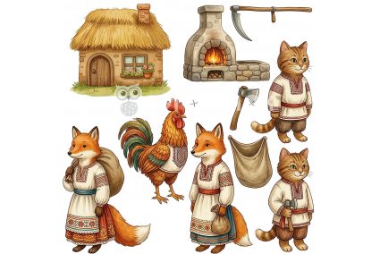 Жорсткий фетр з принтом казка "Котик і півник" реалістична