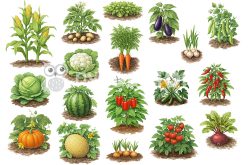 Фетр жесткий с узором "Овощи для огорода" 20х30см