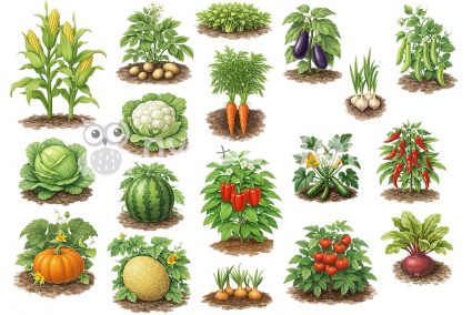 Фетр жорсткий з візерунком "Овочі для городу" 20х30см