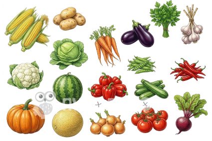 Фетр жорсткий з візерунком "Овочі для городу зібрані" 20х30см