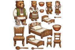 Жорсткий фетр з принтом казка "Три ведмеді" реалістична 20х20см