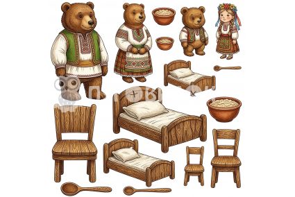 Жорсткий фетр з принтом казка "Три ведмеді" реалістична 20х20см