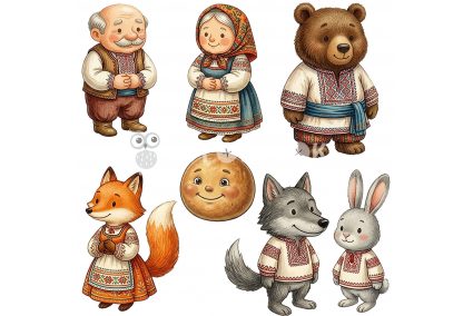 Жесткий фетр с принтом сказка "Колобок" реалистическая 20х20см