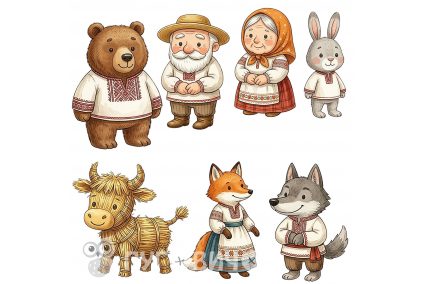 Жорсткий фетр з принтом казка "Солом'яний бичок" реалістичний