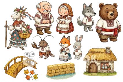 Жорсткий фетр з принтом казка "Коза-дереза" реалістична 20х30см