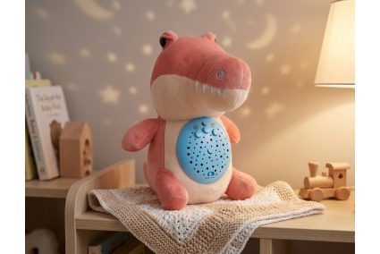 Игрушка крокодил персиковый ночник-проектор (с музыкой)
