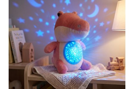 Игрушка крокодил персиковый ночник-проектор (с музыкой)