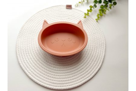 Силіконова дитяча тарілка глибока "Котик" Персикова (1330)