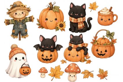 Фетр м'який з візерунком "Helloween. Опудало-Гарбуз на білому"