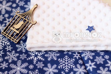 Тканина польська "Сніжинки білі" на синьому