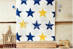 Ткань "Звезды синие и желтые" на белом