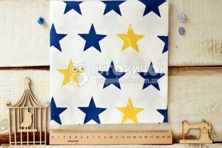 Ткань "Звезды синие и желтые" на белом