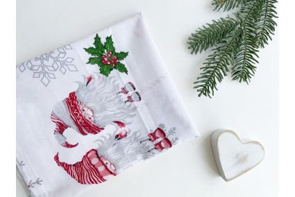 Ткань польская "Гномы и серые снежинки" на белом