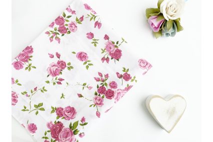 Ткань польская "Розы розовые" на белом